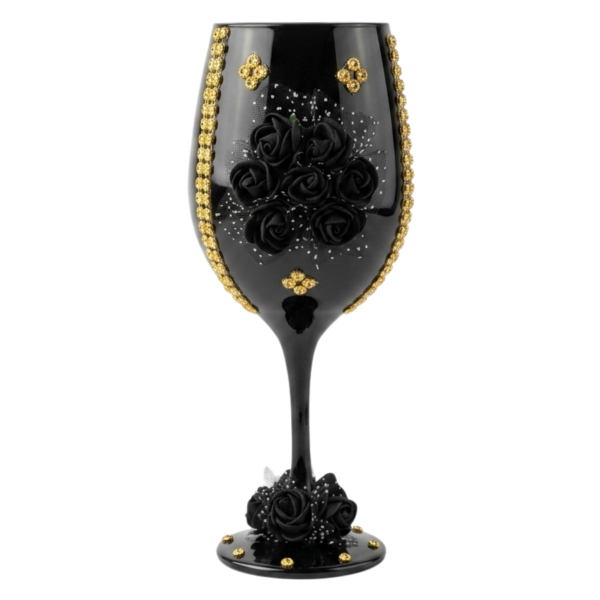 Taça de Vidro Pomba Gira Preta e Dourada 490 ml